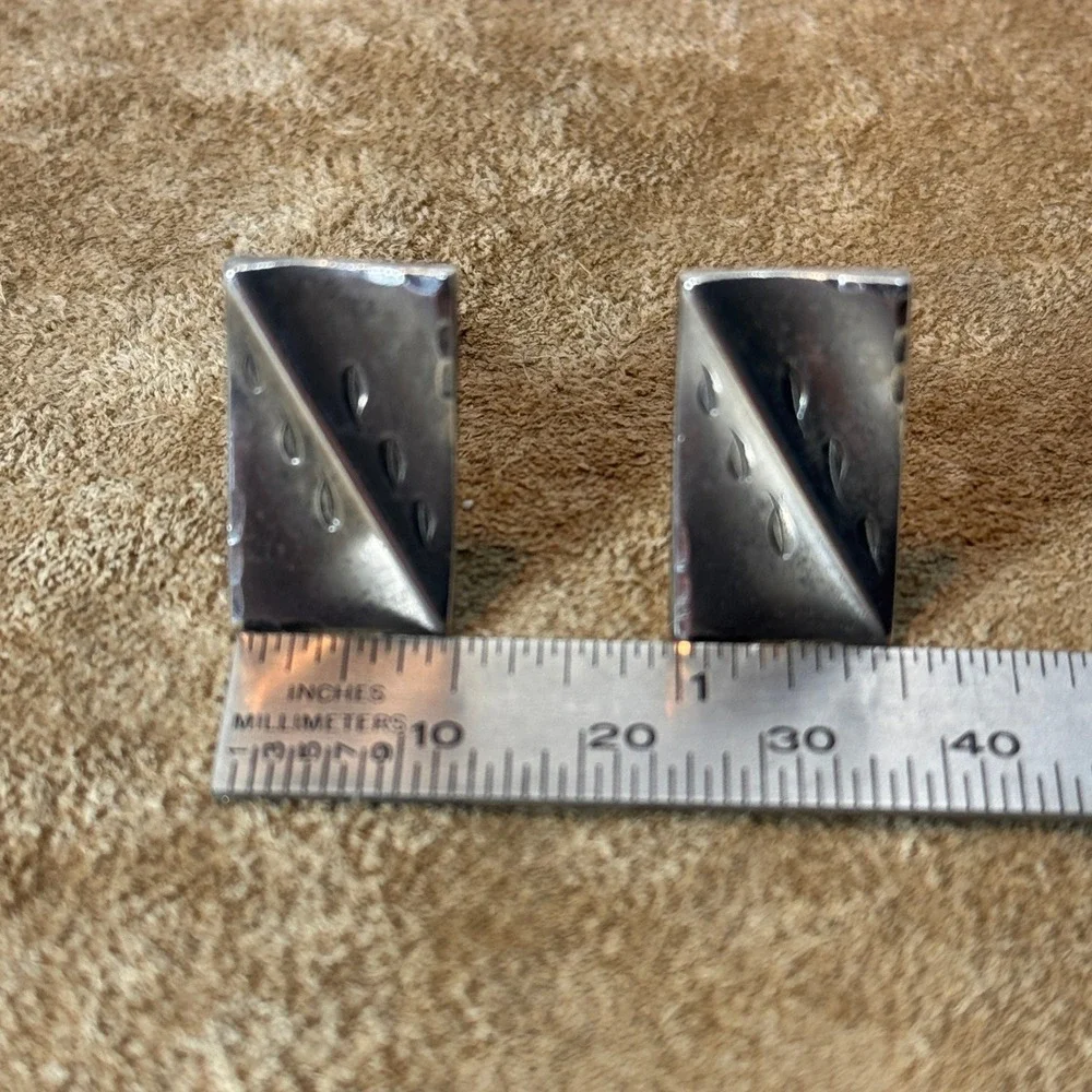 Swank Cufflinks Mens Sterling Silver Mid Century Modern Textured